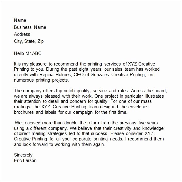 Vendor Recommendation Letter Sample Unique Business Reference Letter 11 Download Free Documents In