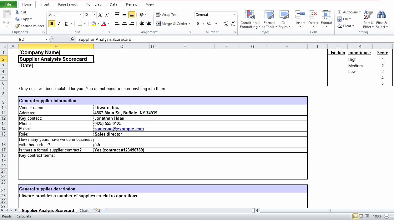 Vendor Scorecard Template Excel Awesome Supplier Scorecard Excel Template