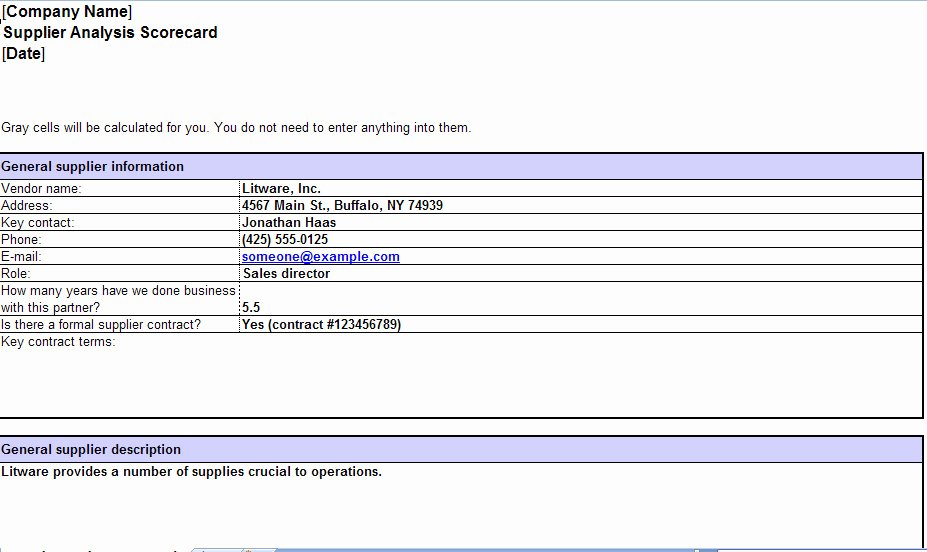 Vendor Scorecard Template Xls Lovely Supplier Scorecard Excel Template