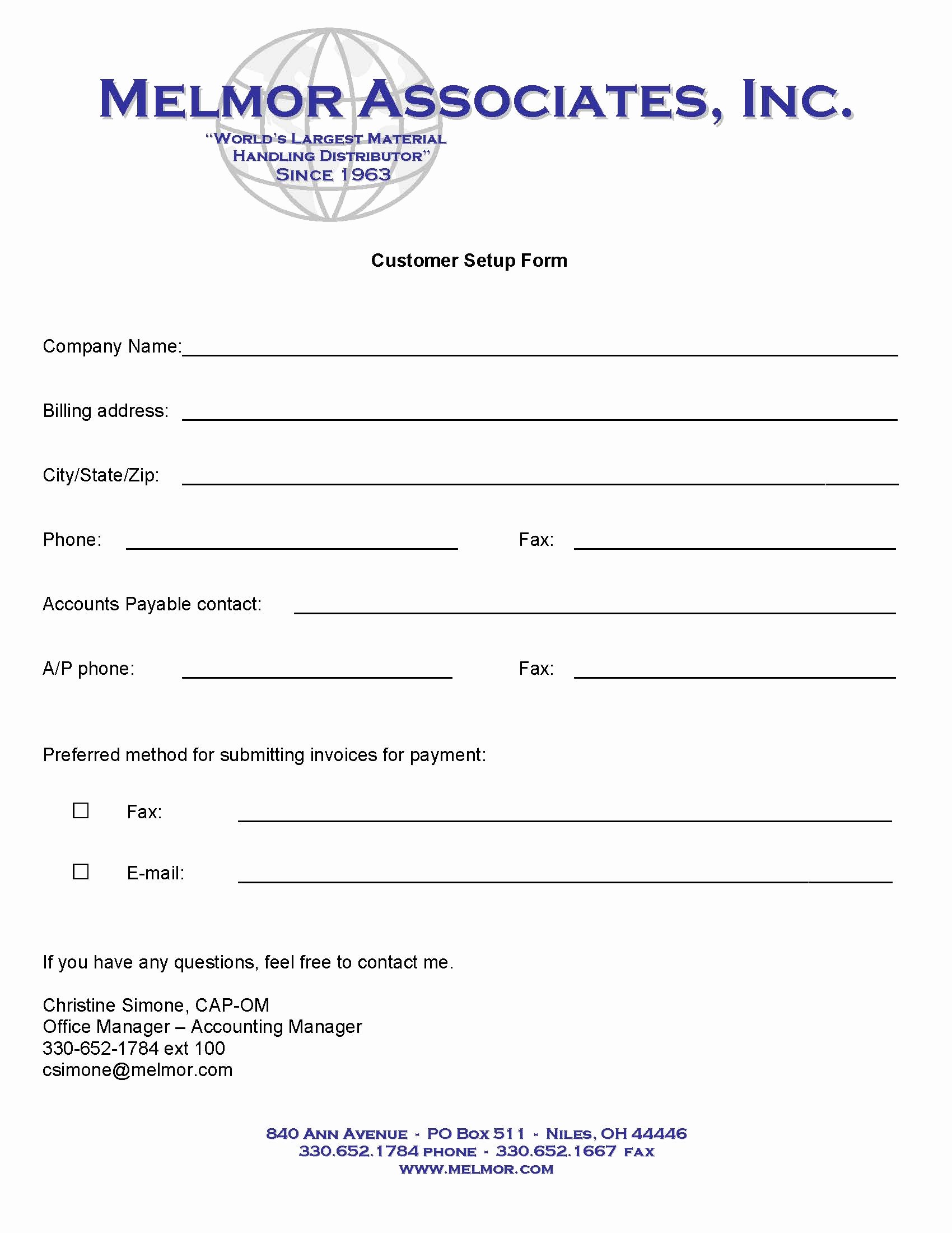 Vendor Setup form Template Fresh New Accounts Melmor associates Inc