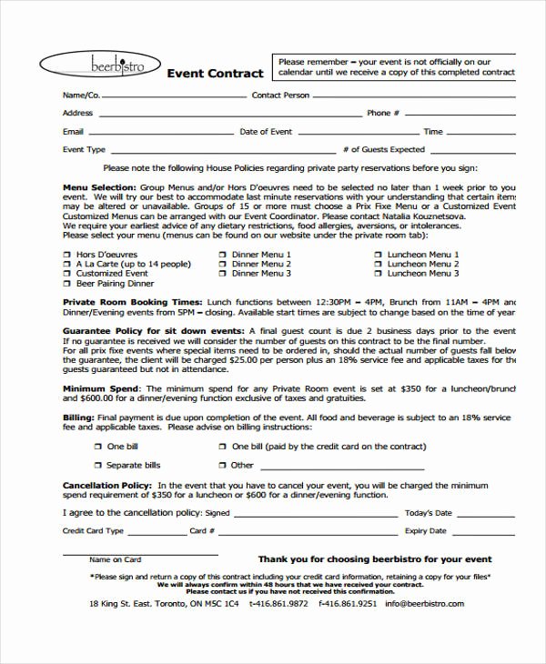 Venue Rental Agreement Template Best Of 11 event Contract Templates Free Sample Example format