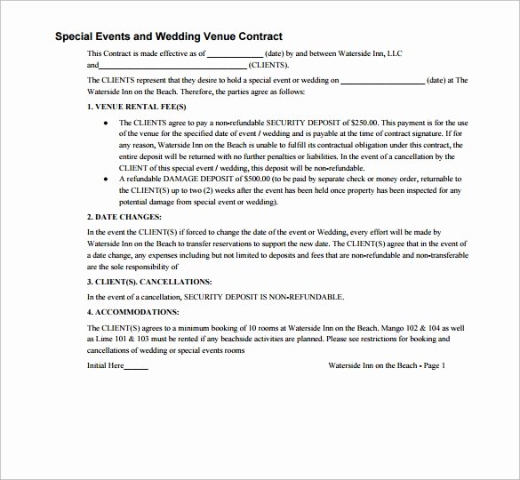 Venue Rental Agreement Template Fresh 20 Wedding Contract Templates to Download