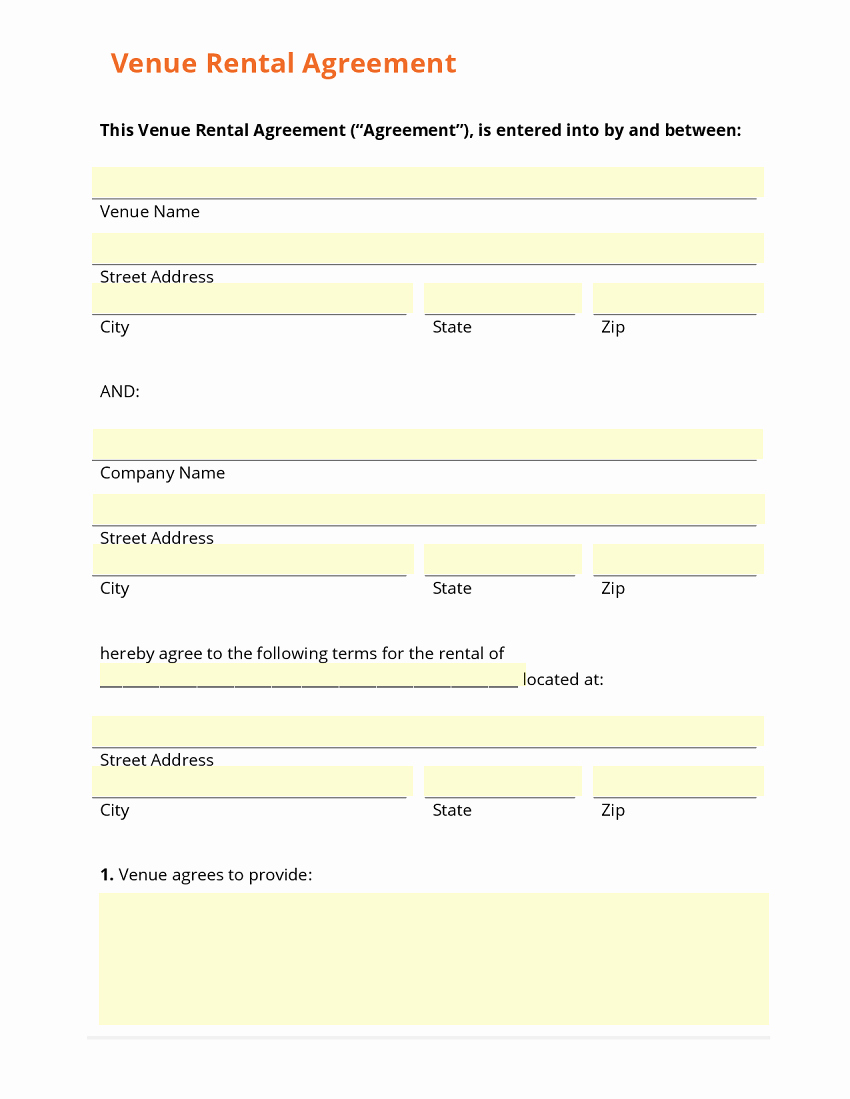 Venue Rental Agreement Template Fresh Business form Template Gallery