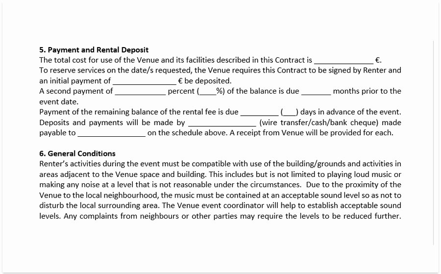 Venue Rental Agreement Template Inspirational event Venue Contract Template A Free Pdf Venue