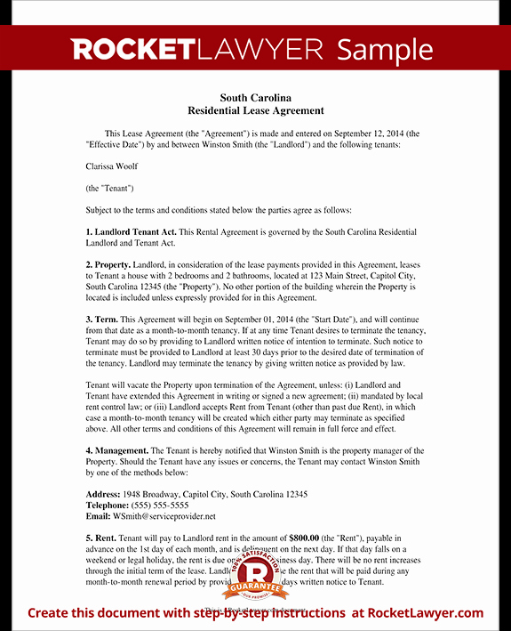 Venue Rental Agreement Template Inspirational south Carolina Lease Agreement