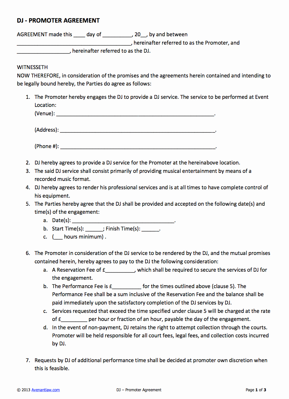 Venue Rental Agreement Template Luxury Dj – Promoter Contract My Style
