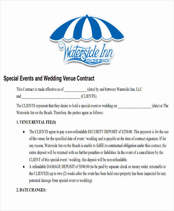 Venue Rental Agreement Template Unique Sample Wedding Contract Agreements 9 Examples In Word Pdf