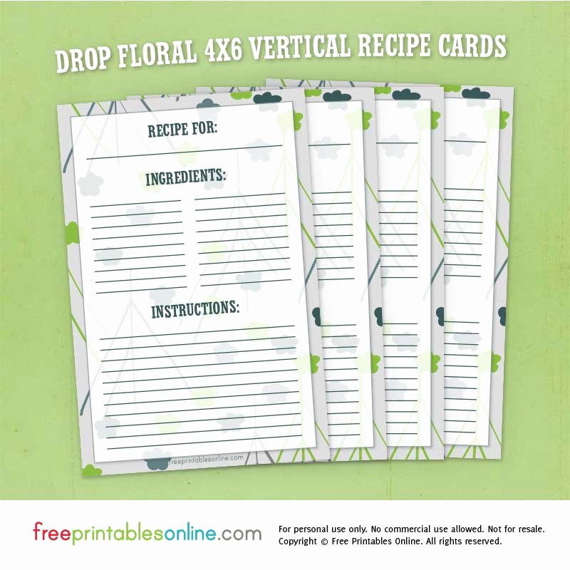 Vertical Postcard Template Fresh Drop Floral 4x6 Vertical Recipe Cards Free Printables Line