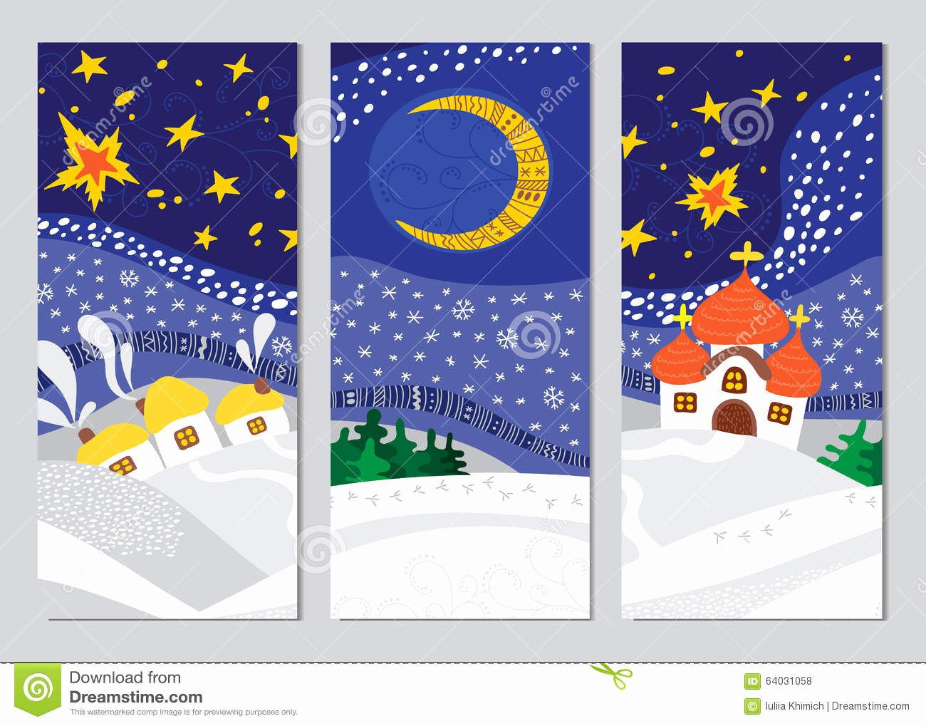 Vertical Postcard Template Fresh Set Christmas Night Landscape Cards Stock Vector