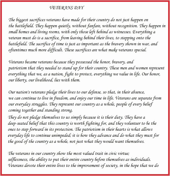 Veterans Day Essay Examples Best Of Short Essay Speech On Veterans Day for School Students In