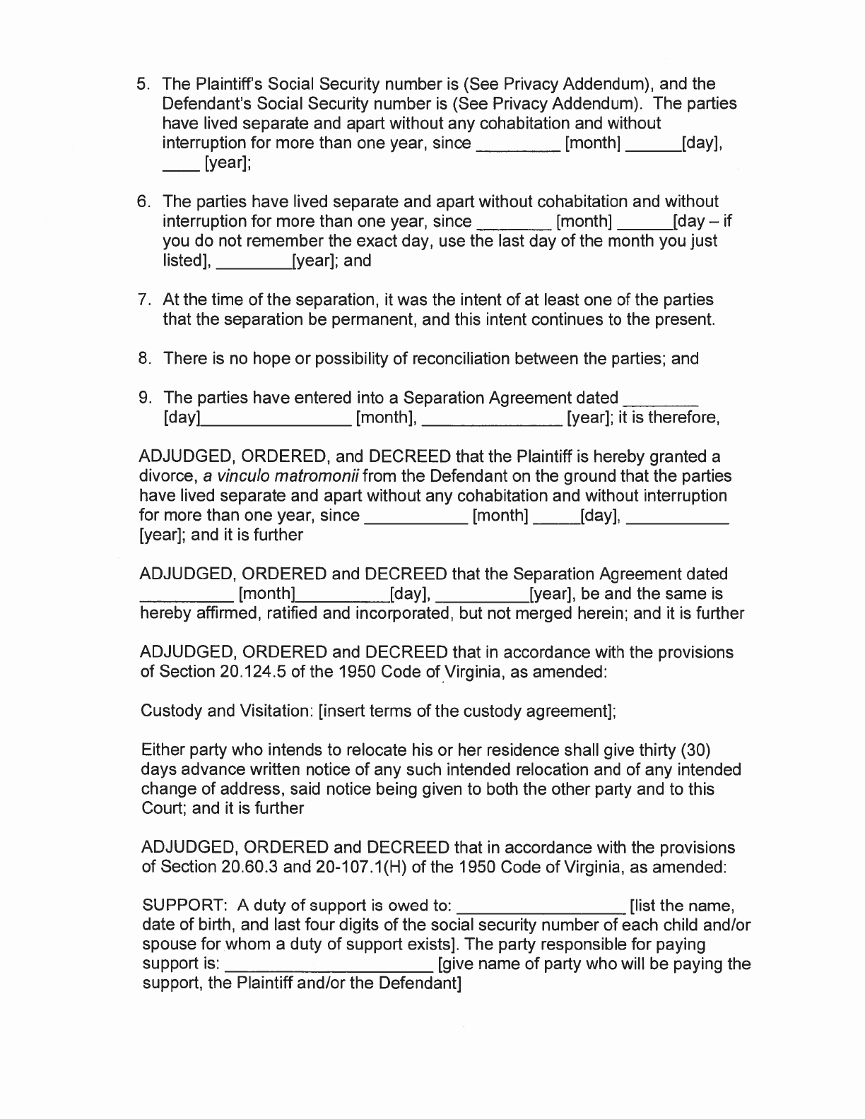 Virginia Separation Agreement Template Unique Download Virginia Separation Agreement Template for Free