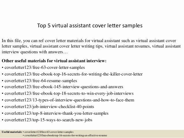 Virtual assistant Cover Letter Inspirational top 5 Virtual assistant Cover Letter Samples