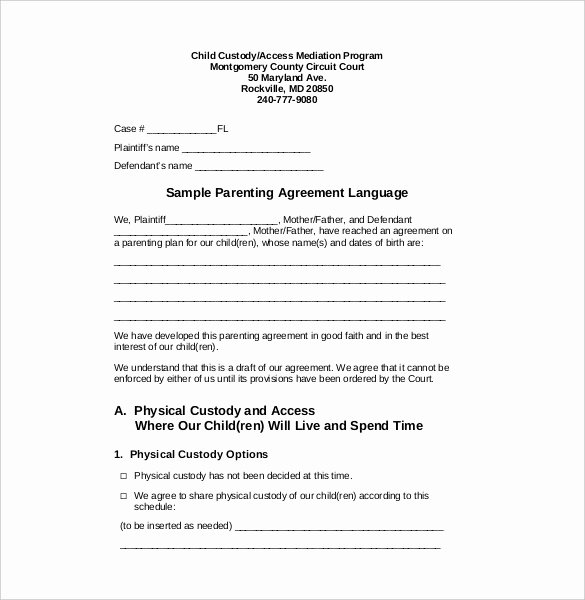 Visitation Schedule Template Fresh Child Custody and Visitation Agreement Template