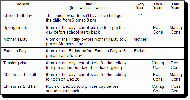 Visitation Schedule Template Unique Texas Custody and Visitation Schedule Guidelines Tx