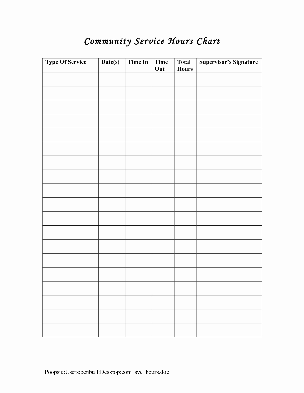 Volunteer Hour Log Template Beautiful Service Hours Log Sheet Printable