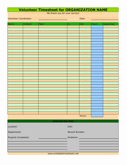 Volunteer Hour Log Template Best Of Volunteer Timesheet Printable Time Sheet