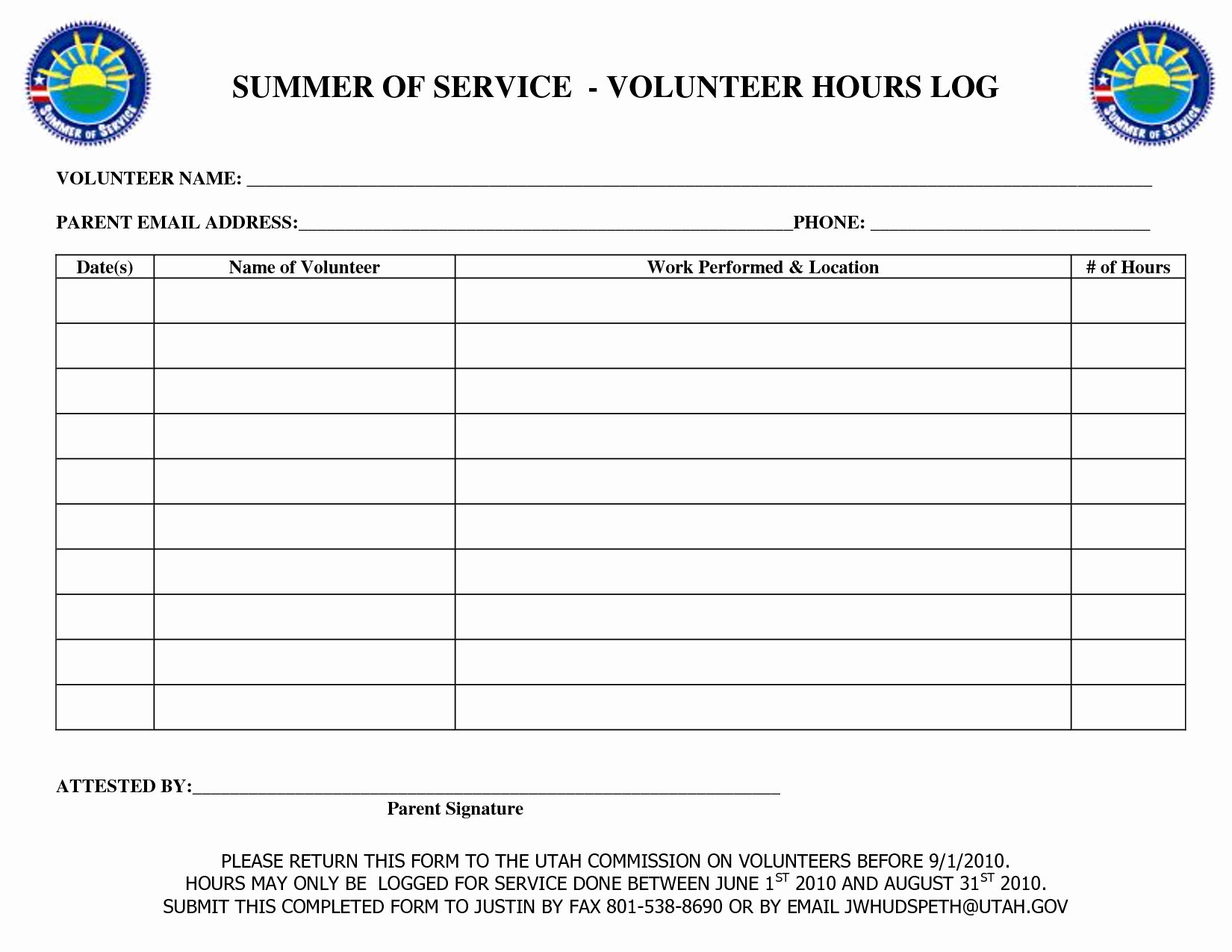 Volunteer Hour Log Template Elegant 7 Best Of Printable Hours Log Volunteer Hours Log