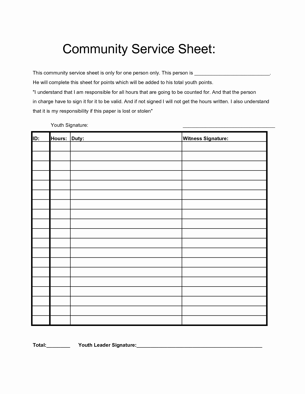 Volunteer Hour Log Template Fresh Munity Service Hours Sheet