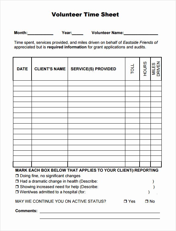 Volunteer Hour Log Template New Sample Volunteer Timesheet 10 Example format