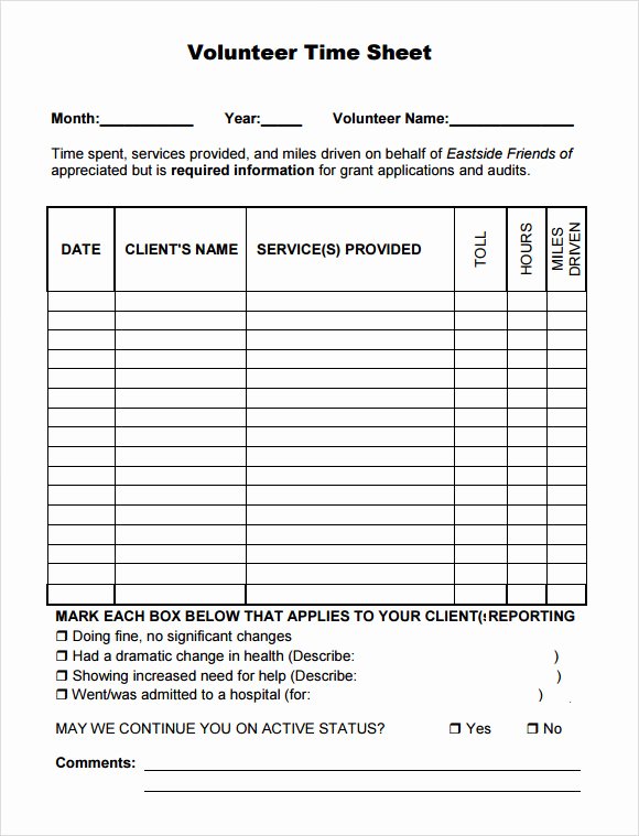 Volunteer Hour Log Template New Sample Volunteer Timesheet 10 Example format