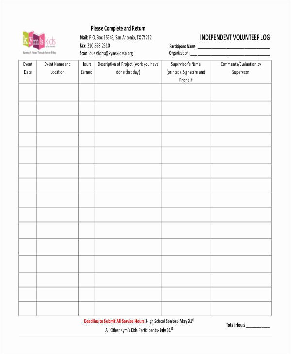 Volunteer Hours Log Template Best Of 32 Free Log Templates