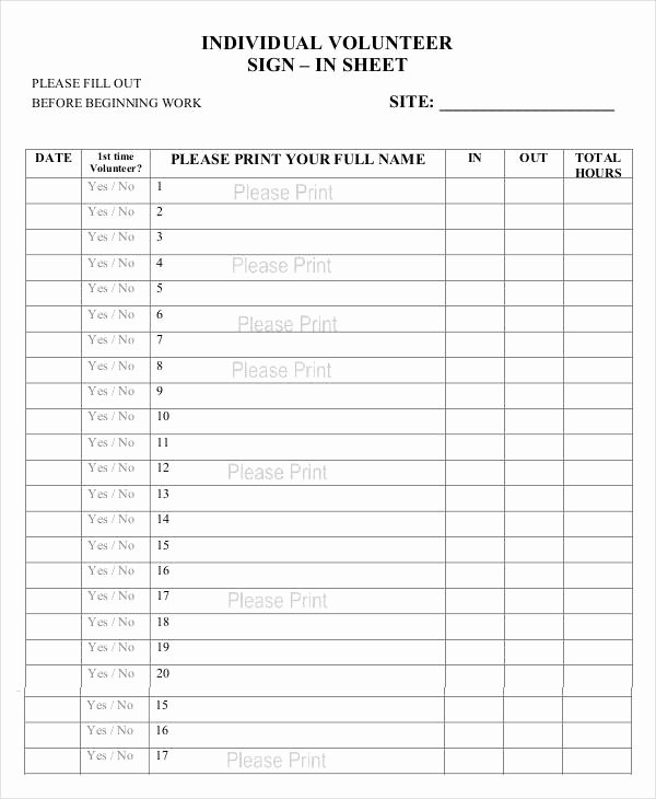 Volunteer Hours Log Template Elegant Volunteer Sign In Sheet Templates 14 Free Pdf Documents