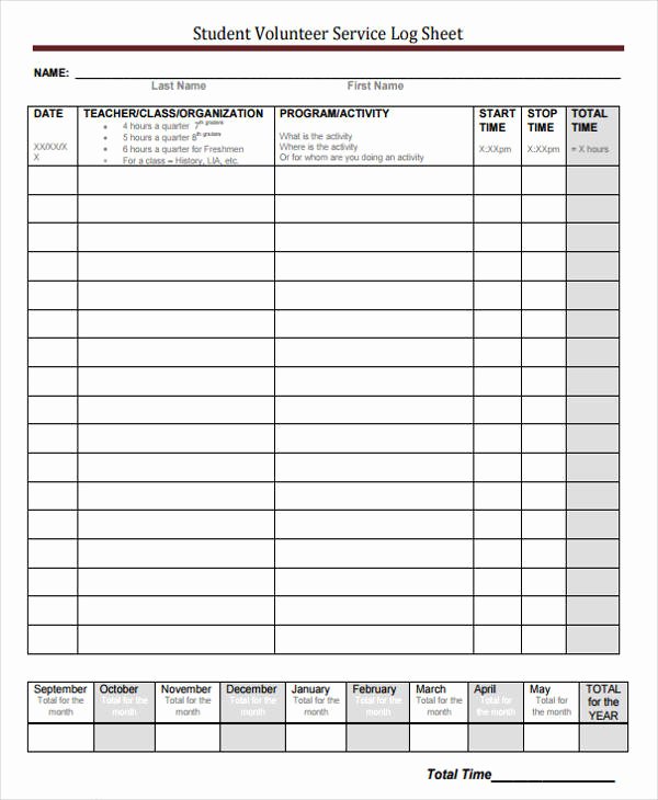 Volunteer Hours Log Template Inspirational 52 Printable Log Sheet Templates