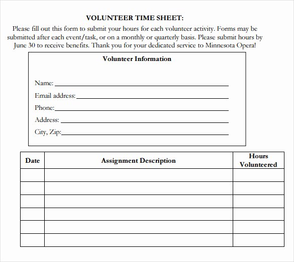 Volunteer Hours Log Template Luxury Volunteer Hour forms Template
