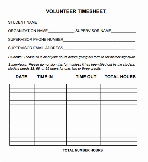 Volunteer Hours Log Template New Sample Volunteer Timesheet 10 Example format