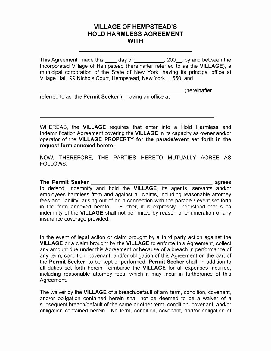 Waiver Template Word Awesome 41 Free Hold Harmless Agreement Templates Free Free