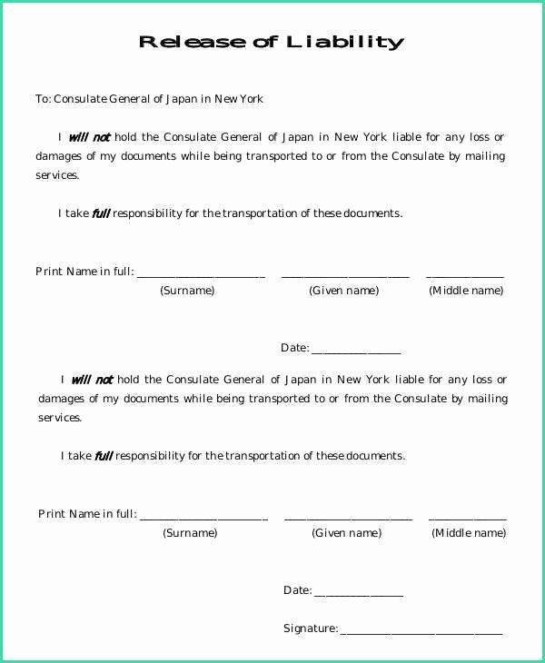 Waiver Template Word Awesome General Liability Release form Image – Release Of