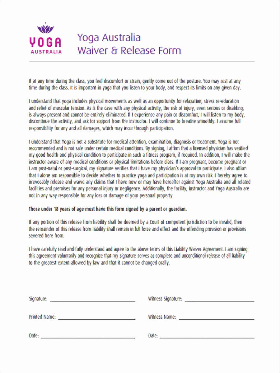 Waiver Template Word Beautiful 7 Yoga Waiver form 7 Free Documents In Word Pdf