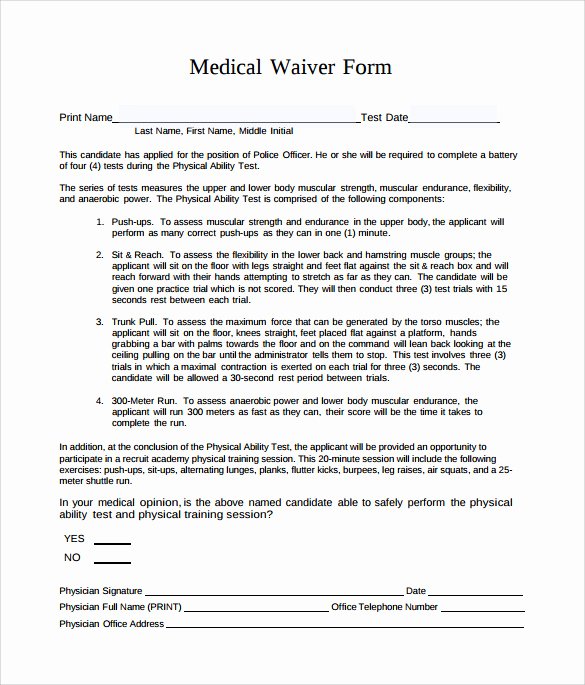 Waiver Template Word Inspirational Sample Medical Waiver form 9 Download Free Documents In