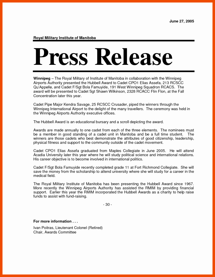 Waiver Template Word New 6 7 Press Release format