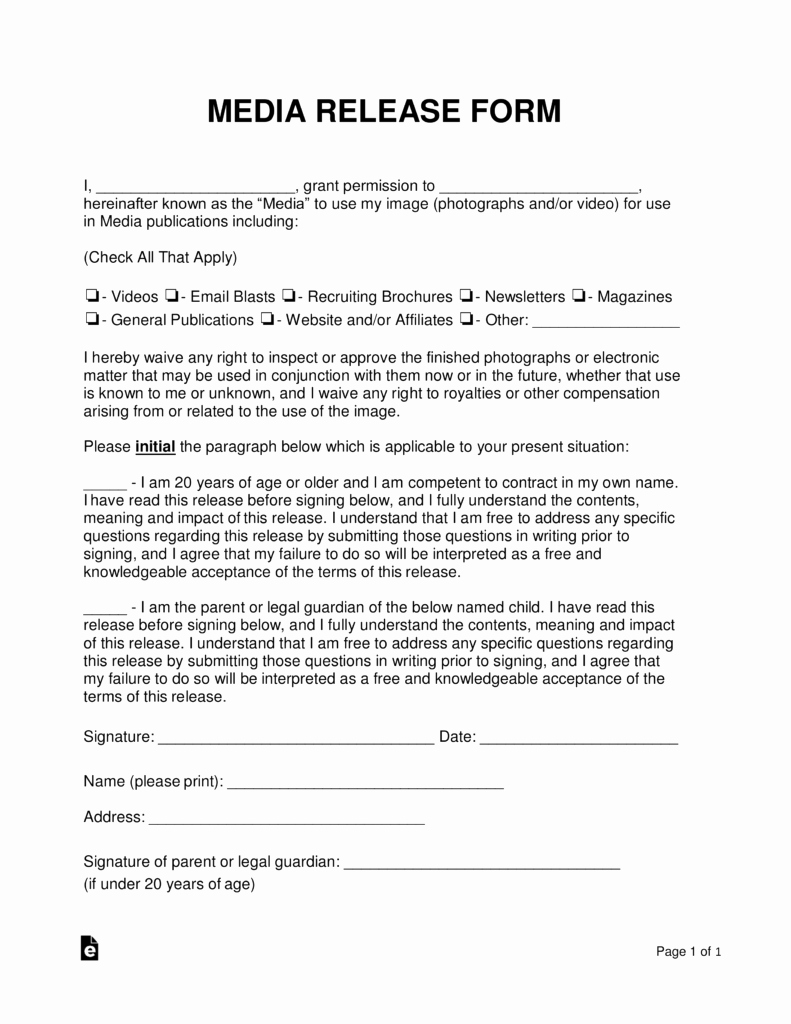Waiver Template Word New Free Media Liability Release form Word Pdf