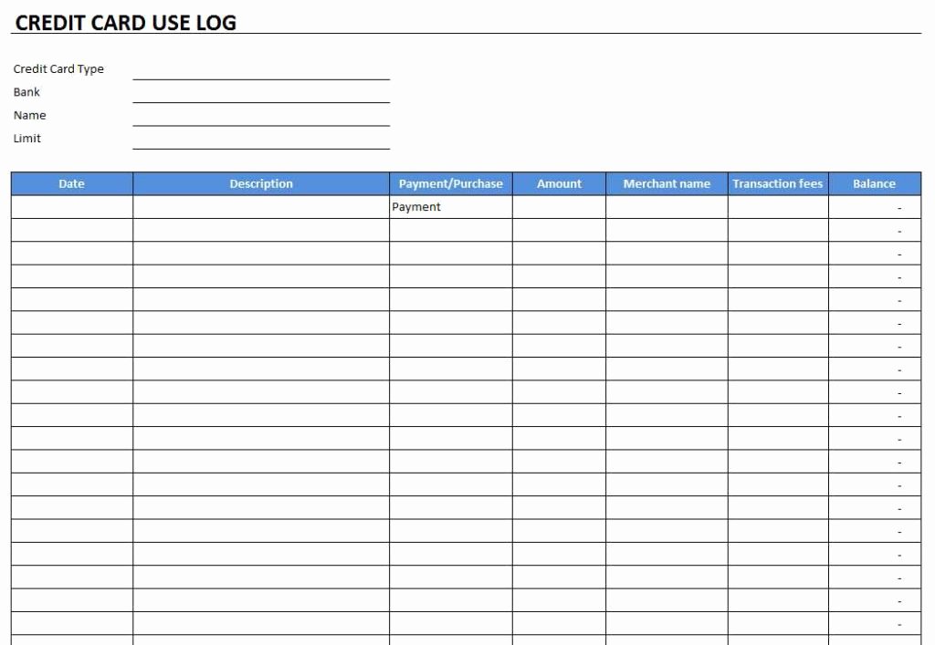 Wallet Card Template Excel Inspirational Credit Card Use Log Template Free Excel Templates and