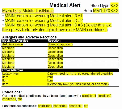 Wallet Card Template Word Best Of Save Your Life Wear the Medical Alert Symbol and Keep