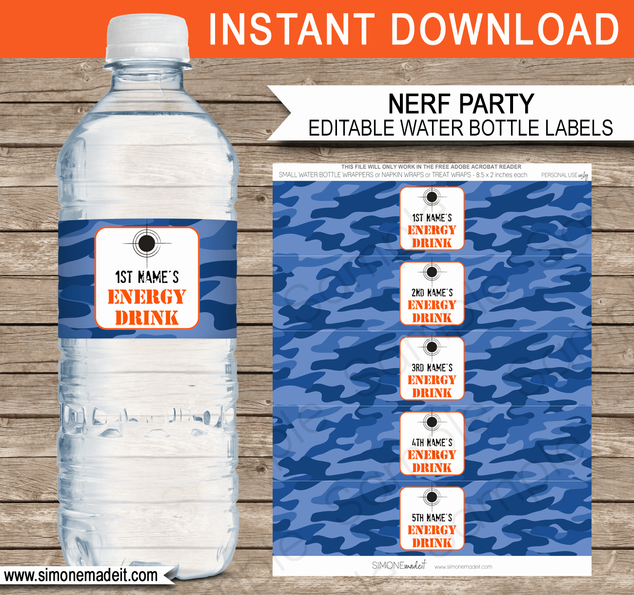 Water Bottle Templates Free Elegant Nerf Printables Blue Camo