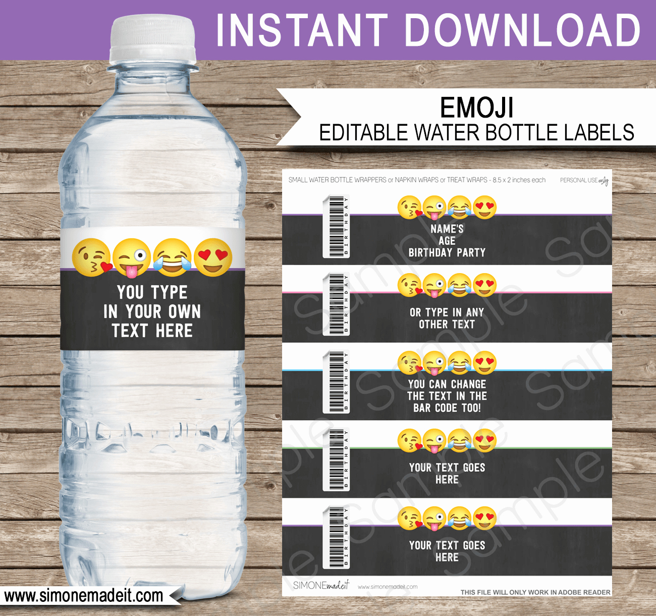 Water Bottle Templates Free Fresh Emoji theme Birthday Party Printables