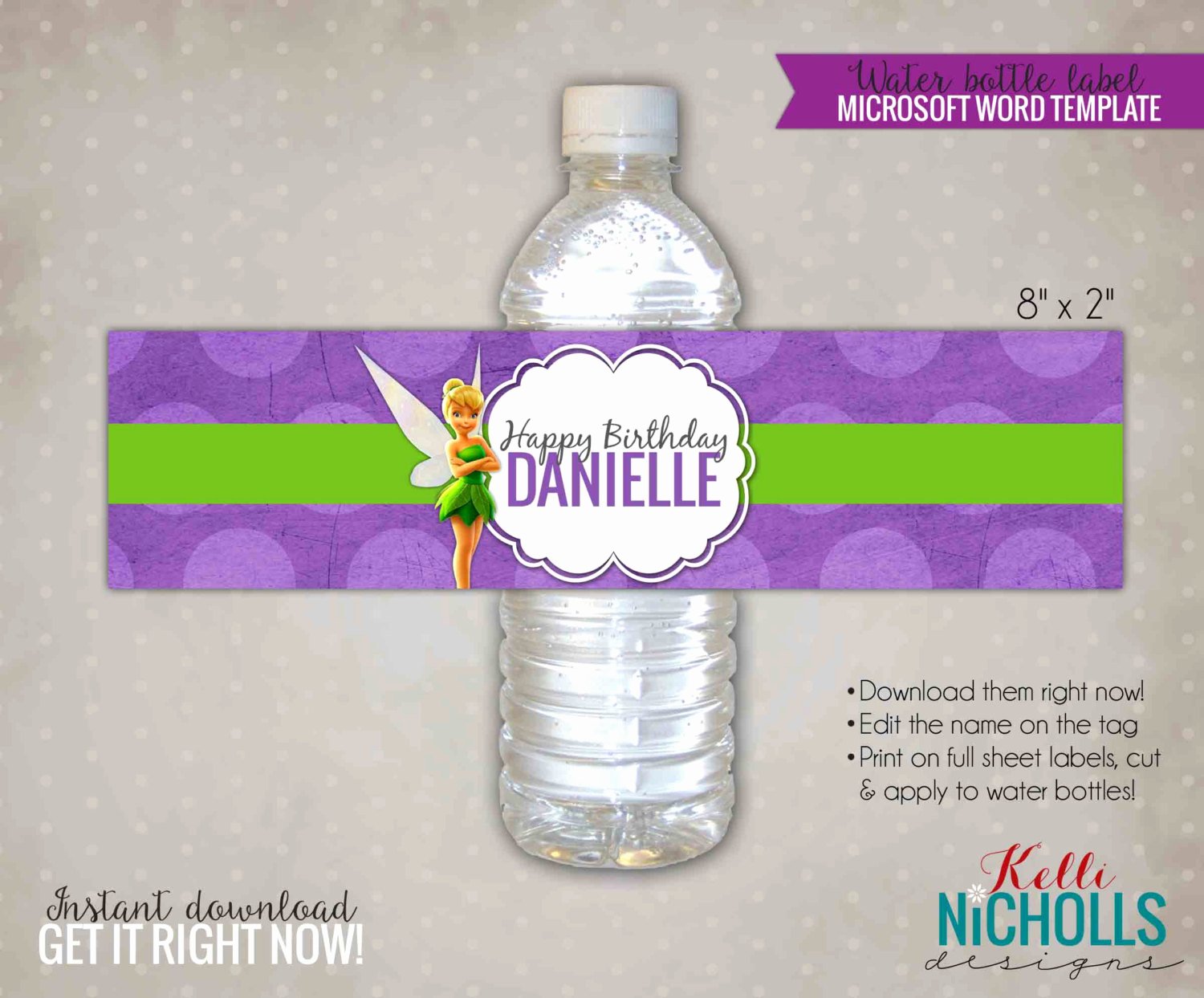 Water Bottle Templates Free New Tinkerbell Water Bottle Label Template by Kellinichollsdesigns