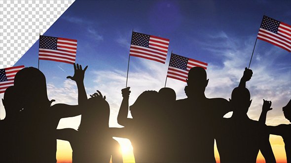 Waving Flag after Effects Awesome Group Of People Waving American Flags at Sunset 2 Pack