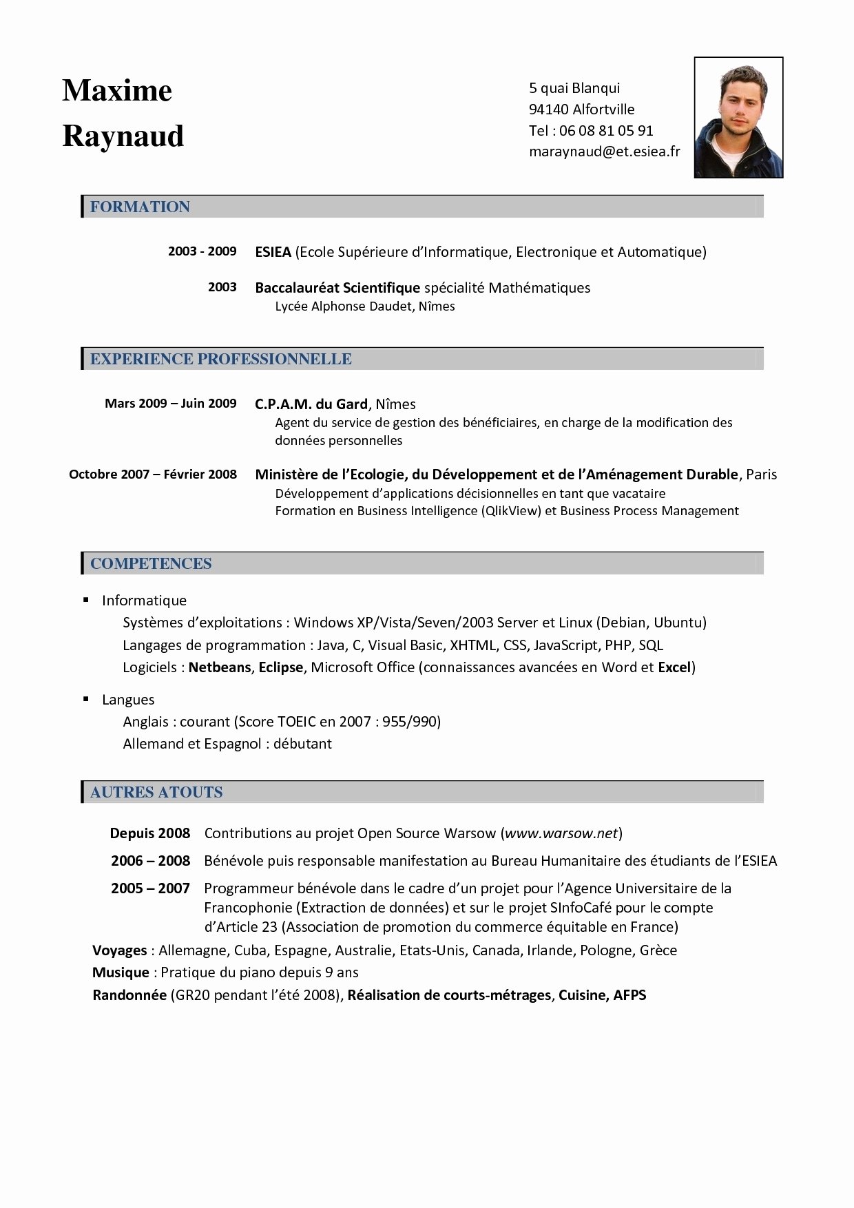 Website Content Outline Template Beautiful Model Cv Francais Word