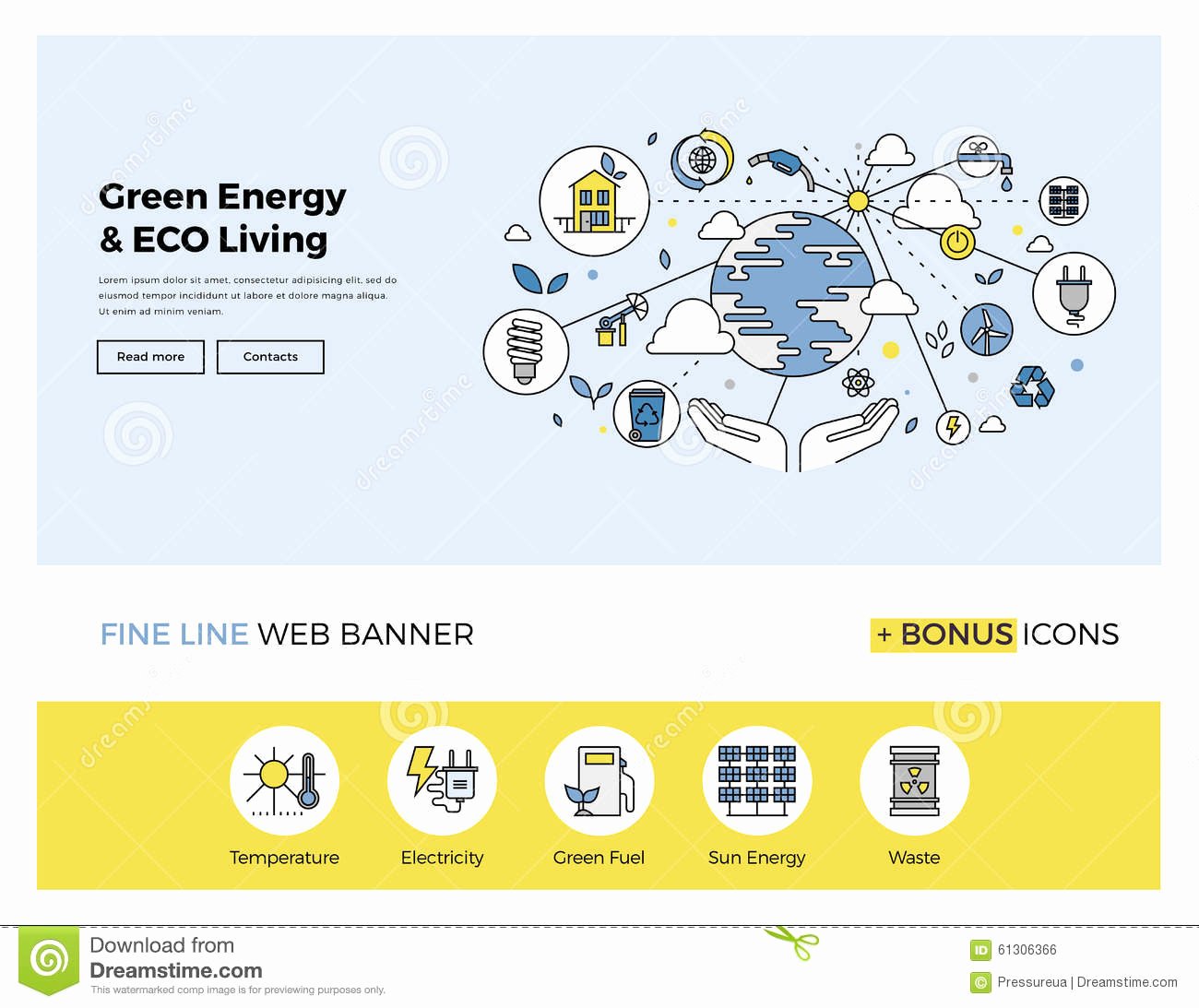 Website Content Outline Template Elegant Green Energy Flat Line Banner Stock Vector Image