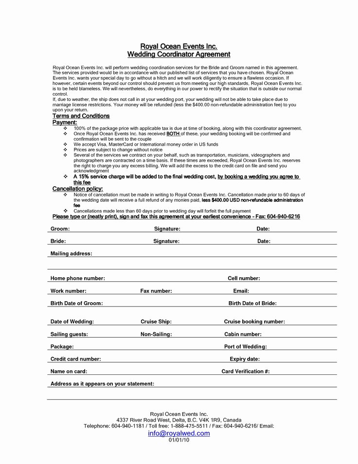 Wedding Coordinator Contract Awesome Wedding Planner Contract Sample Templates
