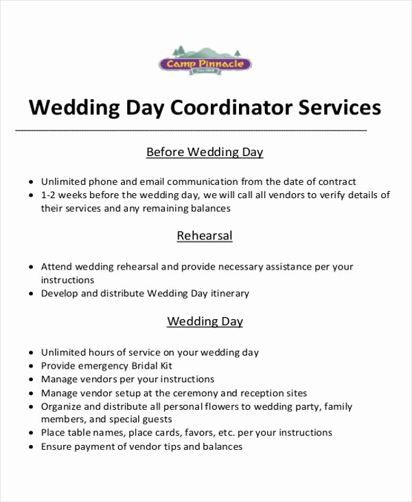 Wedding Coordinator Contract Fresh event Planner Contract Sample 6 Examples In Word Pdf