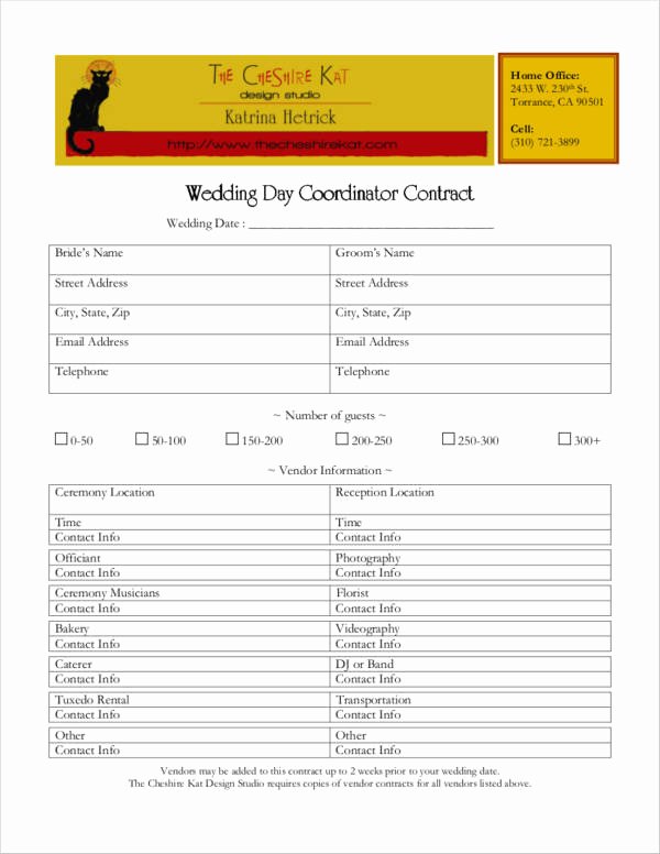 Wedding Coordinator Contract Lovely 5 Wedding Planner Contract Samples &amp; Templates Word Pdf