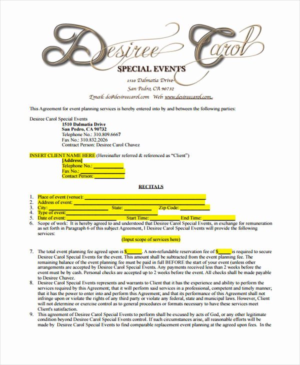 Wedding Coordinator Contract Luxury 5 Planner Contract Templates Sample Word Google Docs