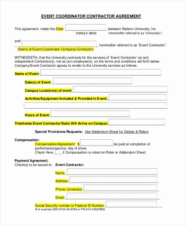 Wedding Coordinator Contract Luxury Sample event Contract form 10 Free Documents In Word Pdf