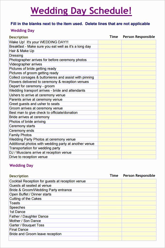 Wedding Day Timeline Template Free Awesome Wedding Schedule Template – 25 Free Word Excel Pdf Psd