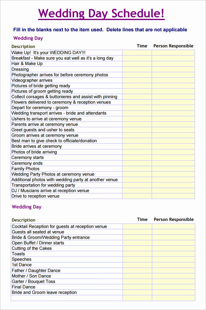 Wedding Day Timeline Template Free Elegant 28 Wedding Schedule Templates &amp; Samples Doc Pdf Psd